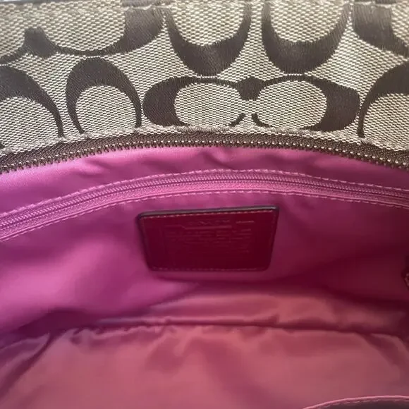 Vtg Coach Signature Tote 11353 4 Pc Set | Red Leather Trim Bag, Pink, Mint - Picture 6 of 10